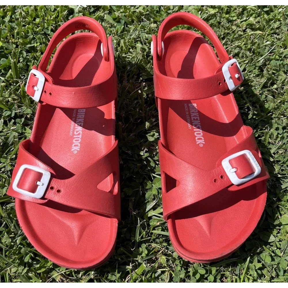 Birkenstock Sandals Kids Size 3 Red Strappy Buckle Synthetic‎ Adjustable Summer